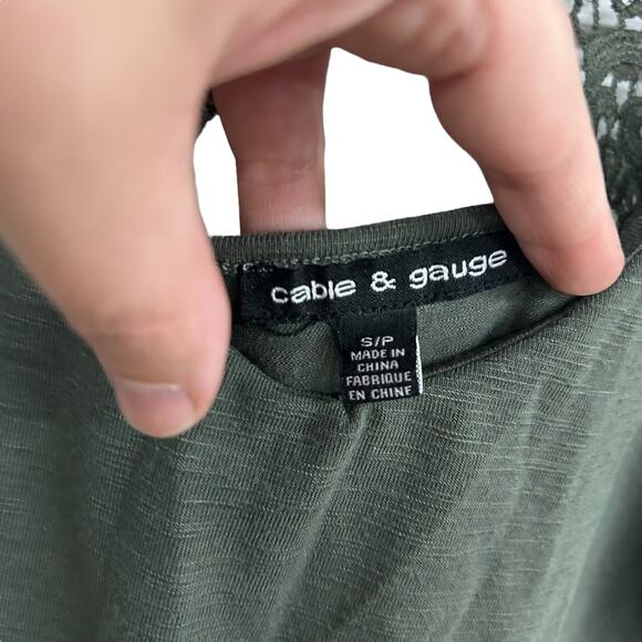 Green Crochet Lace Sleeve Blouse Boho Romantic Elevated Basics Feminine S - Picture 4 of 6